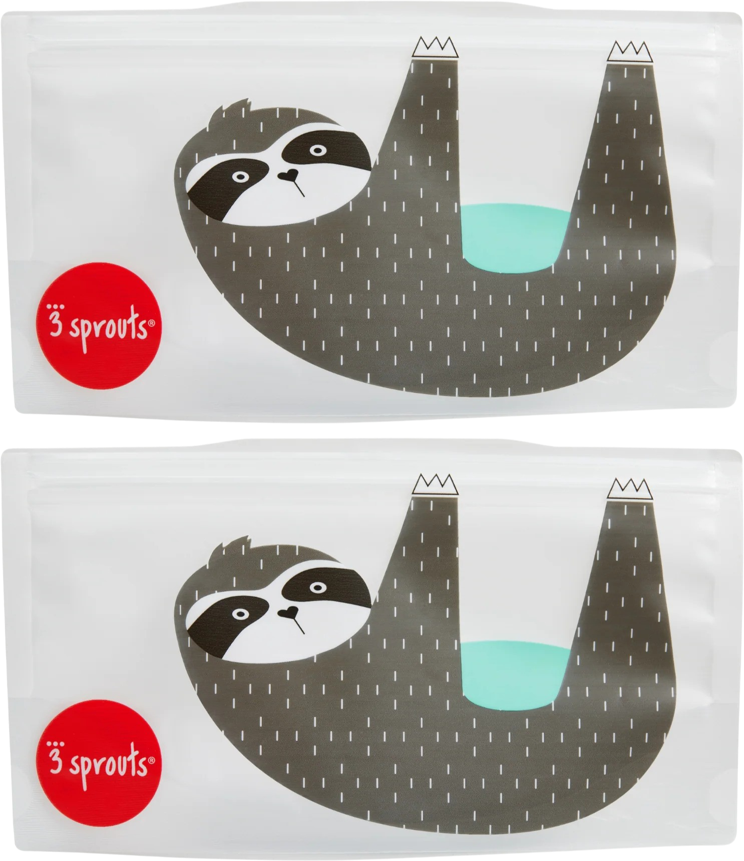 3 Sprouts Sloth Reusable Snack Bag - Teal (Set of 2) β Martie