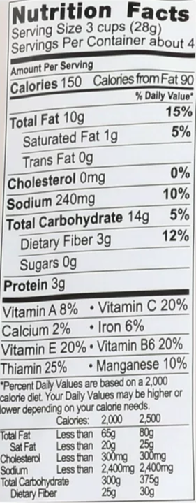 Nutrition Information - Superfood Popcorn - Himalayan Salt