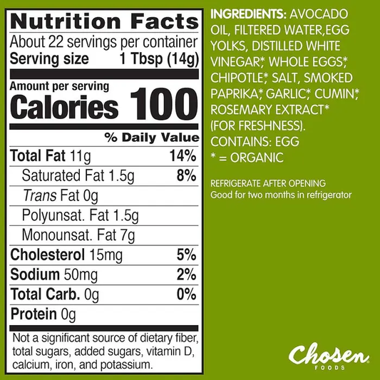 Nutrition Information - Chipotle Avocado Oil Mayo Squeeze