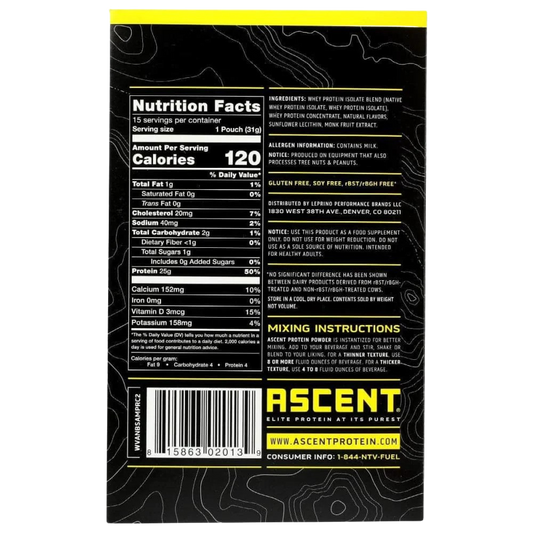 Nutrition Information - Whey Protein Vanilla Bean (15 Pack)