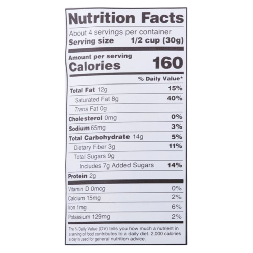 Nutrition Information - Organic Coconut Snacks With Cranberries