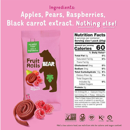 Nutrition Information - Apple Pear Raspberry Fruit Roll Multipack (5 CT)