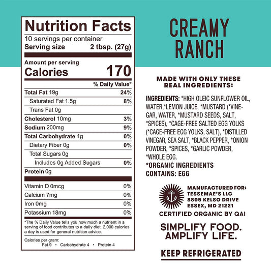 Nutrition Information - Organic Classic Ranch Dressing