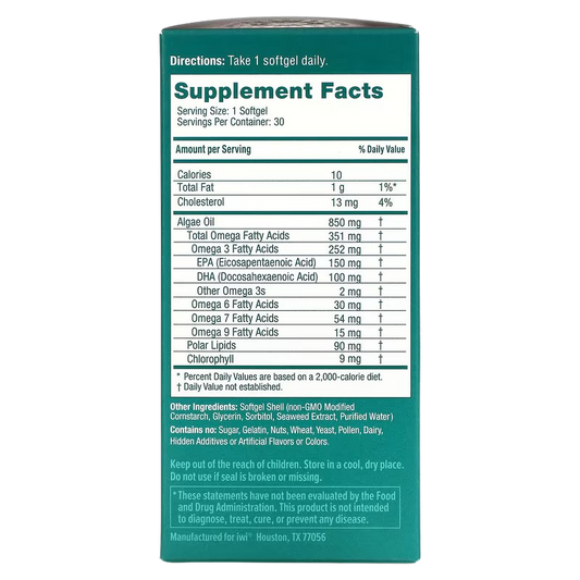 Nutrition Information - Vegan Algae Omega 3 (30 CT)