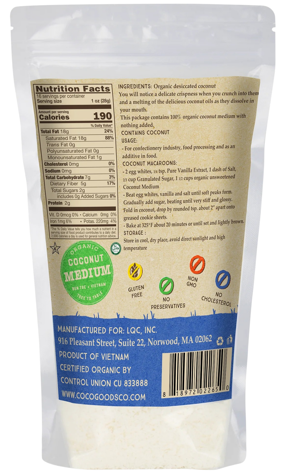 Organic Unsweetened Desiccated Coconut, FINE