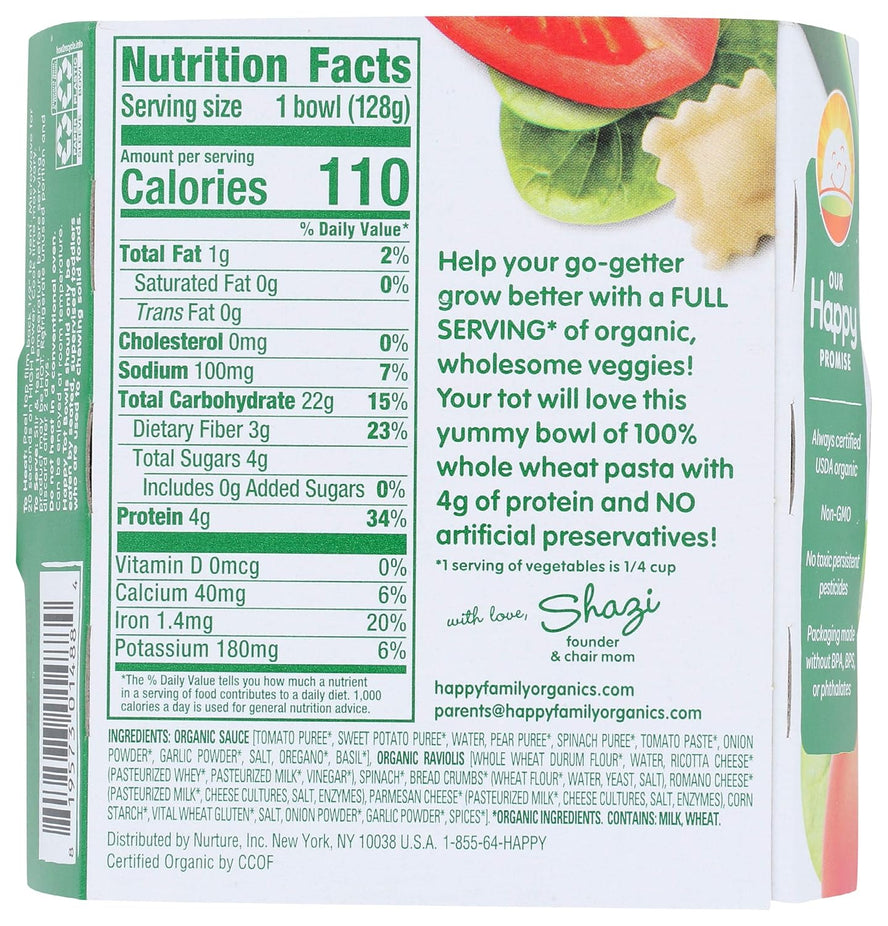 Organic Cheese & Spinach Ravioli With Marinara Sauce