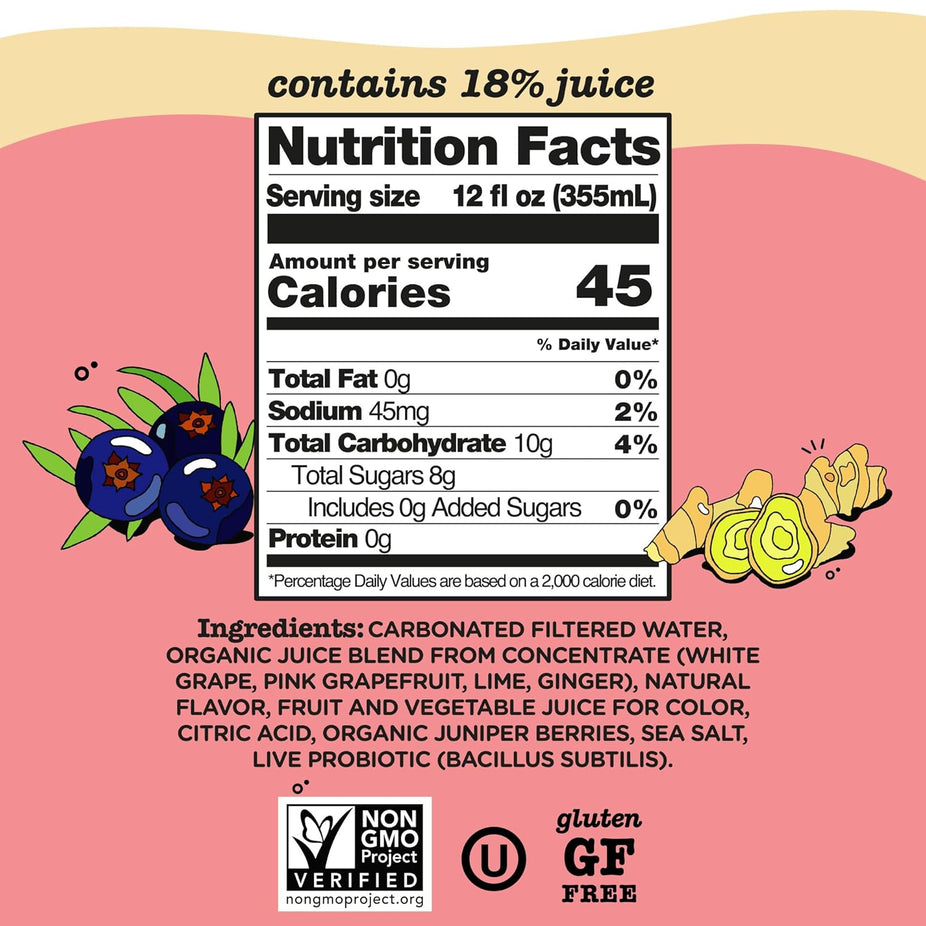 Pink Grapefruit & Ginger Probiotic Soda (12 Pack)