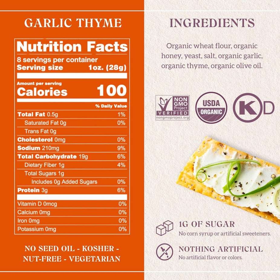 Organic Garlic & Thyme Baked Crackers