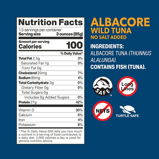 Nutrition Information - Albacore Wild Tuna - No Salt Added (4CT)