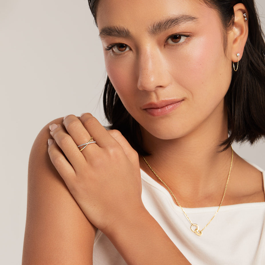 14k Solid Gold Diamond Interlocking Ring