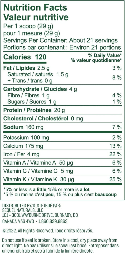 Nutrition Information - Vega Berry Flavor Protein & Greens