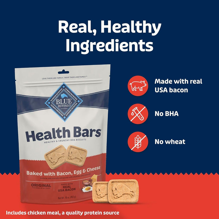 Health Bars Natural Crunchy Dog Treats - Bacon, Egg & Cheese Flavor