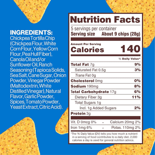 Nutrition Information - Rockin' Ranch Chickpea Tortilla Chips