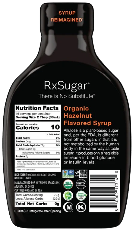 Nutrition Information - Organic Hazelnut Syrup