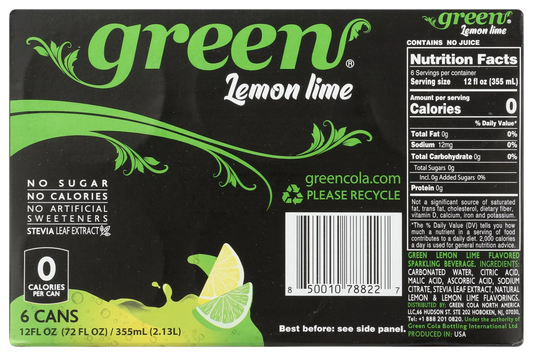 Nutrition Information - Green Lemon Lime Soda (6 Pack)