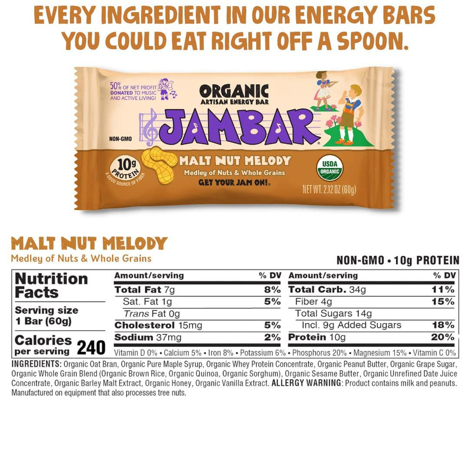 Organic Artisan Energy Bar Malt Nut Melody (12 CT)