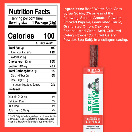 Nutrition Information - 100% All-Natural Beef Sticks - Street Taco (16 Sticks)
