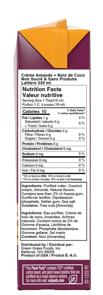 Nutrition Information - Unsweetened Non-Dairy Coffee Cake Creamer