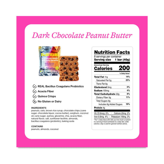 Zero Bloat Probiotic Snack Bar - Dark Chocolate Peanut Butter (8 CT)