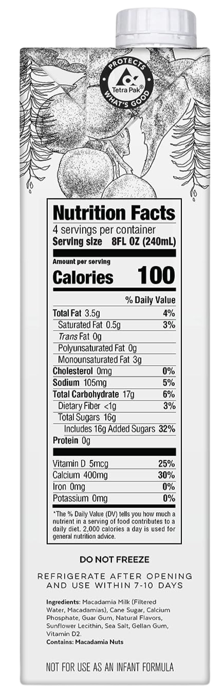 Nutrition Information - White Chocolate Peppermint Macadamia Milk