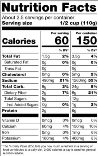 Nutrition Information - Cauliflower Tinga