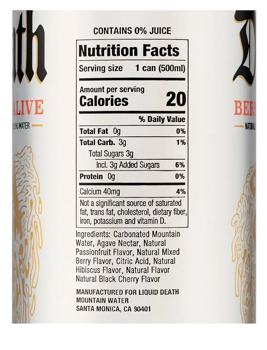 Nutrition Information - Berry It Alive Sparkling Water (12 Pack)
