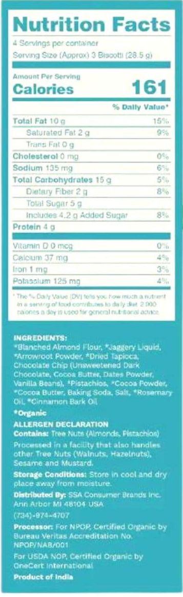 Nutrition Information - Dark Chocolate Pistachio Grain Free Biscotti
