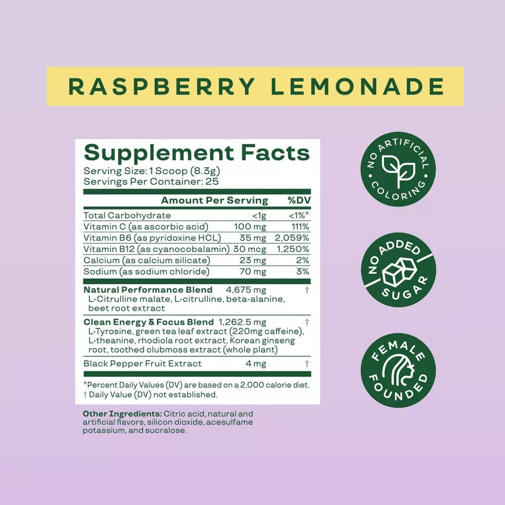 Bloom Nutrition Raspberry Lemonade High Energy Pre-Workout Supplement ...