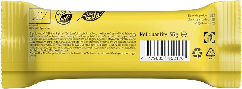 Gut Lover Organic Seed Bar with Ginger  (24 CT)