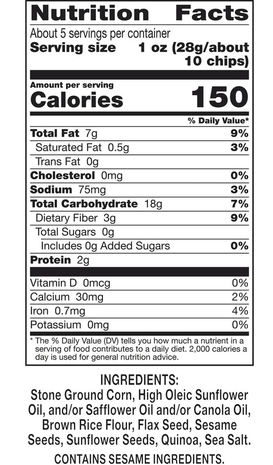 Tortilla Chips Multigrain Gluten Free Snack Bag