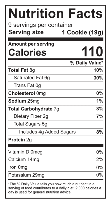 Nutrition Information - Organic Peanut Butter Coconut Cookies