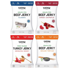 Beef and Turkey Jerky Variety, Original, Sweet Chipotle, Sriracha Honey (4 CT)