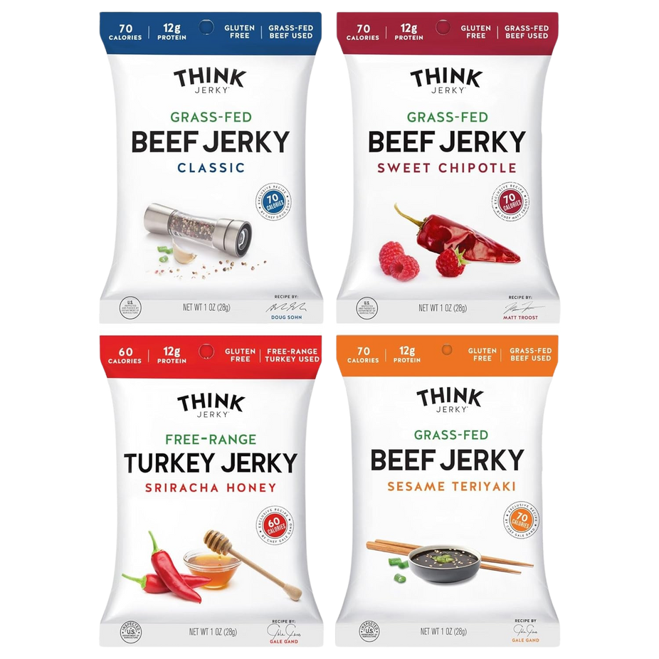 Beef and Turkey Jerky Variety, Original, Sweet Chipotle, Sriracha Honey (4 CT)