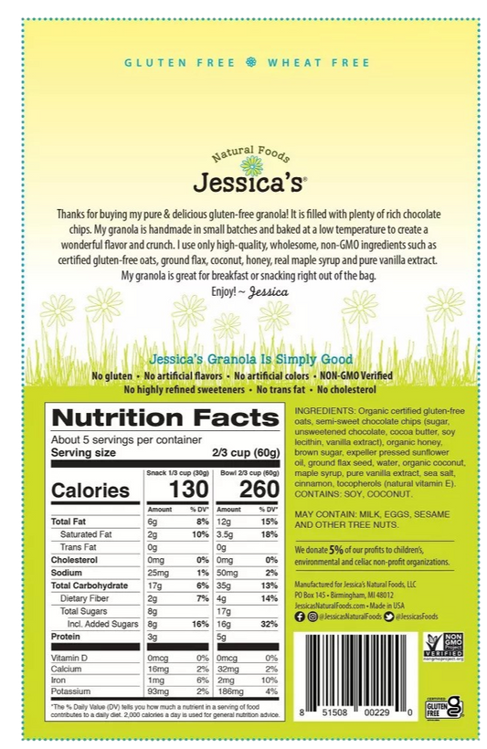 Nutrition Information - Gluten Free Chocolate Chip Granola