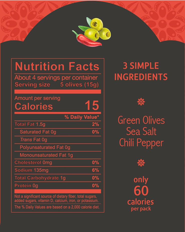 Green Pitted Olives With Chili (Snack Bag)