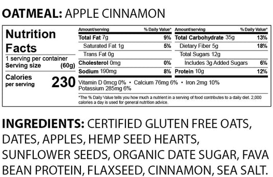 Nutrition Information - Apple Cinnamon Oatmeal (6 Pack)