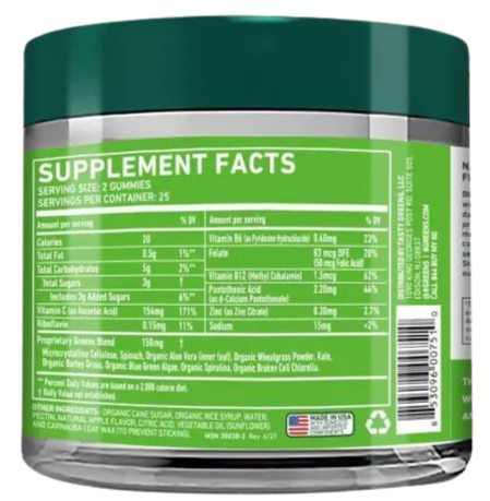 Nutrition Information - Apple Daily Greens Vegan Gummies Dietary Supplement