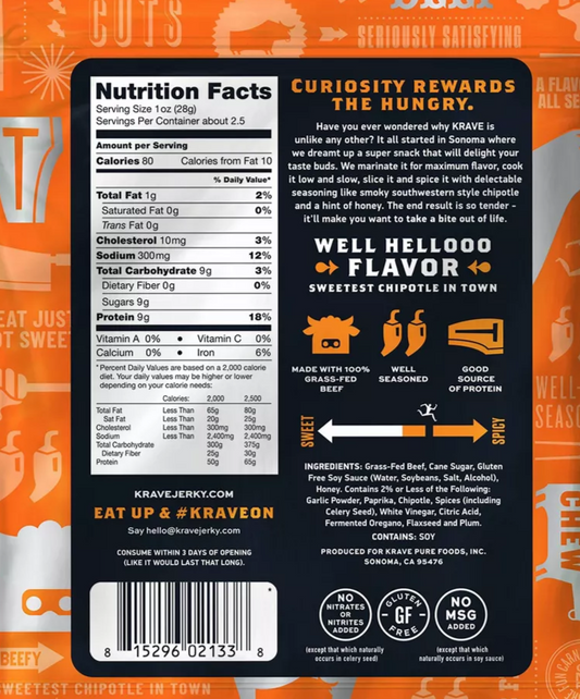 Nutrition Information - Sweet Chipotle Beef Jerky