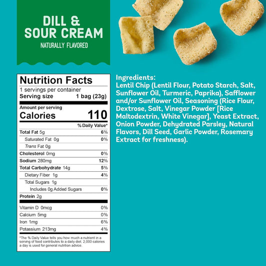 Nutrition Information - Lentil Chips - Dill and Sour Cream (12 Pack)