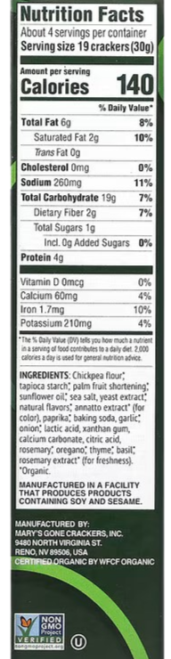 Nutrition Information - Plant-Based Cheese & Herb Crackers