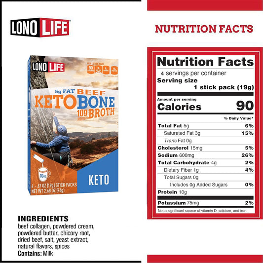 Nutrition Information - Keto Bone Broth Protein Powder - Beef Flavored Sticks (4 CT)