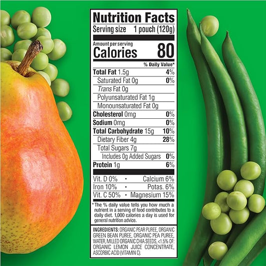 Nutrition Information - Organic Superfoods Chia 2+ Years Pears Peas & Green Beans (4 Pack)