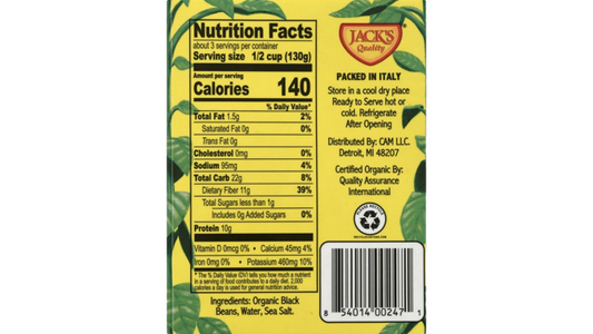 Nutrition Information - Organic Low Sodium Black Beans