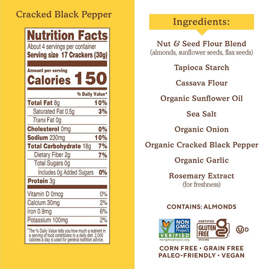 Nutrition Information - Cracked Black Pepper Almond Flour Crackers
