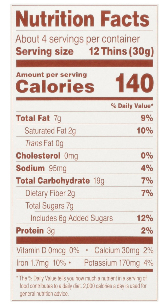 Nutrition Information - Sweet Thins Mint Chocolate