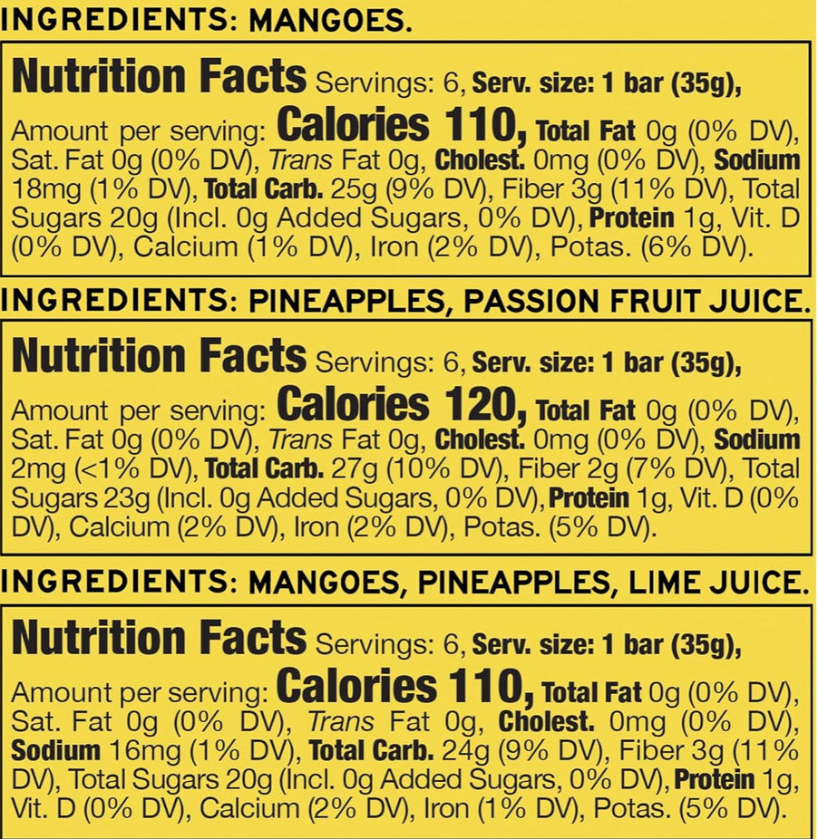 Mix of 3 Premium Tropical Fruit Bars Variety Pack (18 CT)