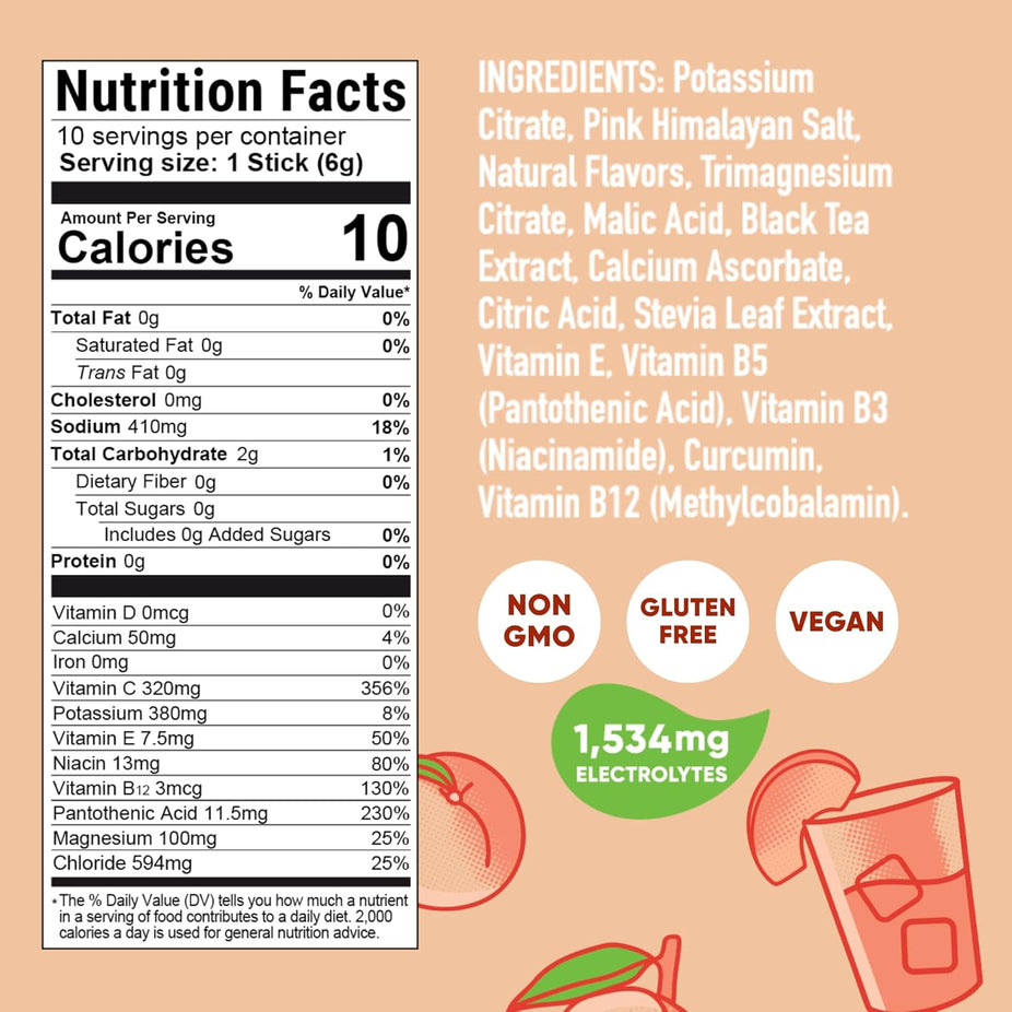 Electrolytes + Curcumin Drink Mix - Peach Tea (10 Packets)