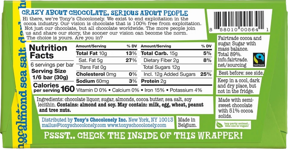 Almond Sea Salt Dark Chocolate Bar