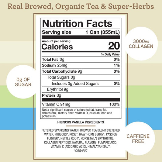 Nutrition Information - Hibiscus Vanilla Collagen Sparkling Tea
