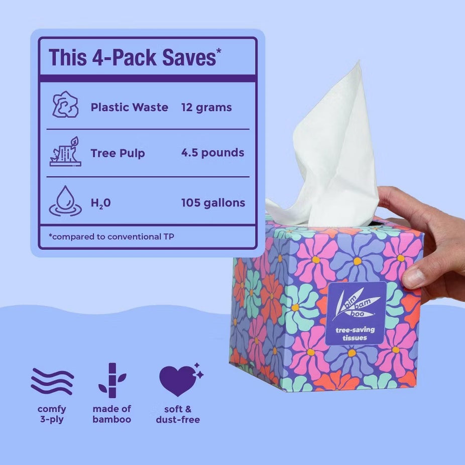 Facial Tissue Cube (4 CT) Ultra Soft 3-Ply Bamboo